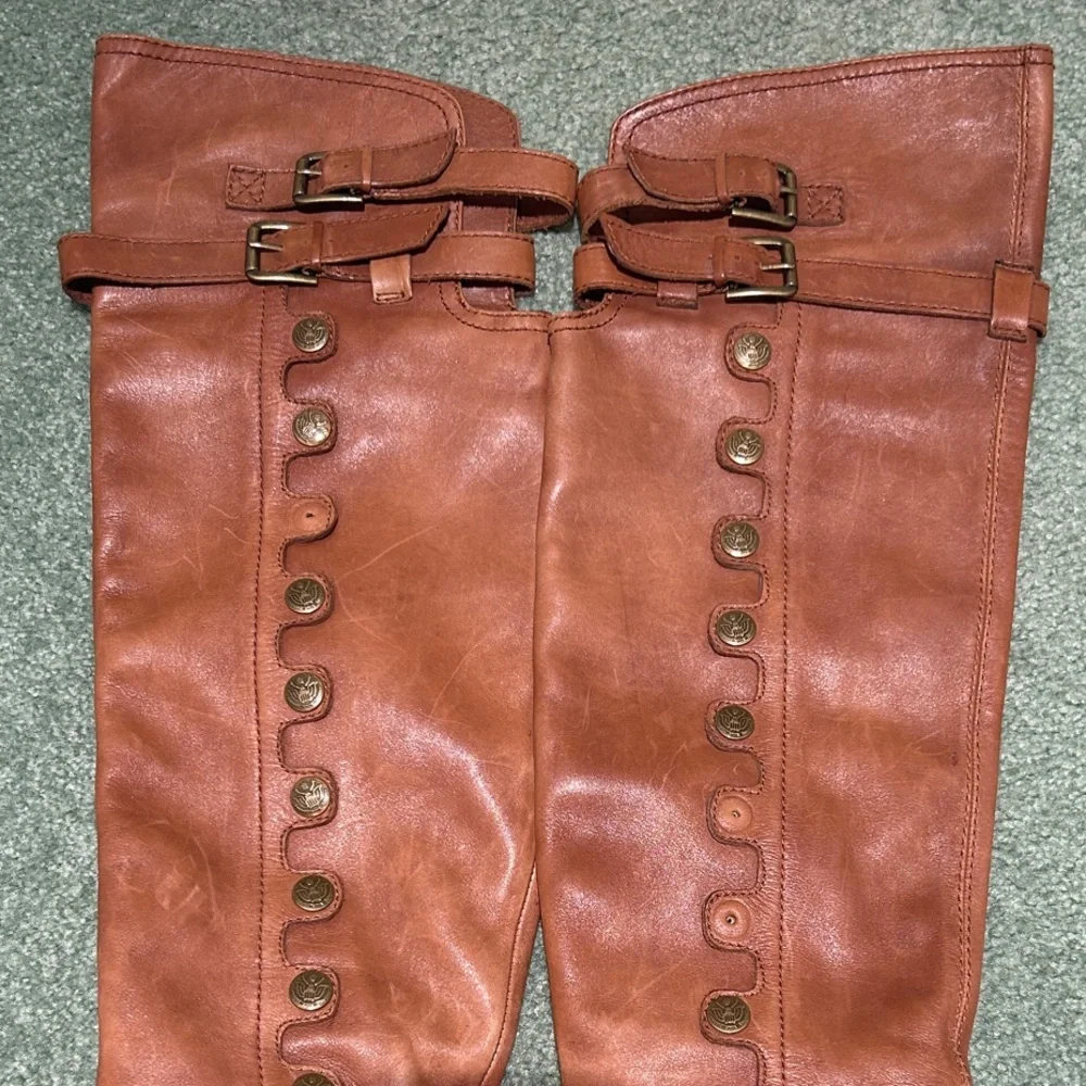 Sam Edelman Pierce 2 Athletic Button-Accent Riding Boots - Cognac Brown. Size 8